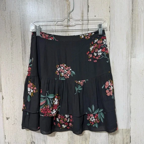 LOFT Black Floral Tiered Midi Skirt - Picture 5 of 10